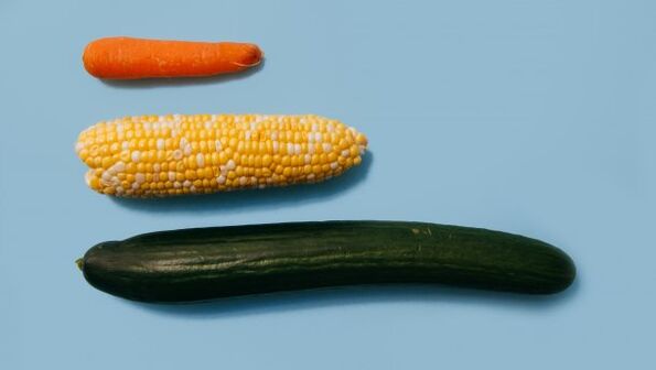 Різні розміри чоловічого члена на прикладі овочів
